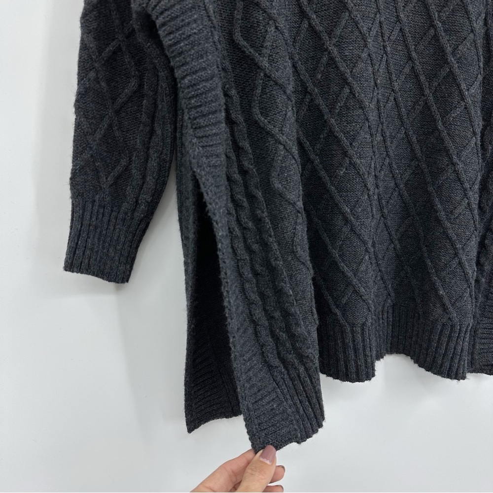 Mer Sea Lisbon Traveler Charcoal Gray Diamond Knit Mock Neck Sweater One Size - Picture 6 of 11